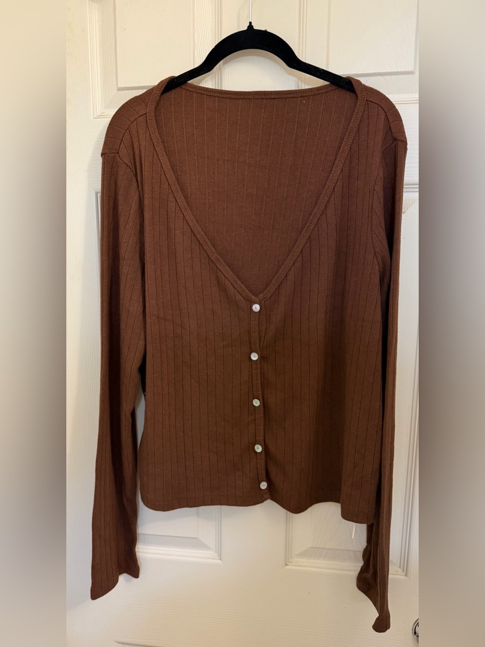 NWT OGL Brown Ribbed V-Neck Button-Front Cardigan size XL